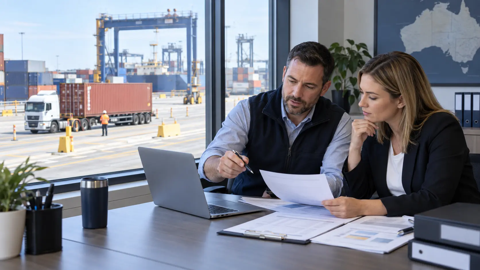 Australian customs broker and importer preparing destination clearance