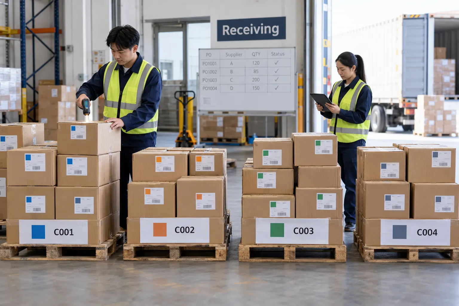 China warehouse team sorting supplier cartons into separate customer orders using shipping marks