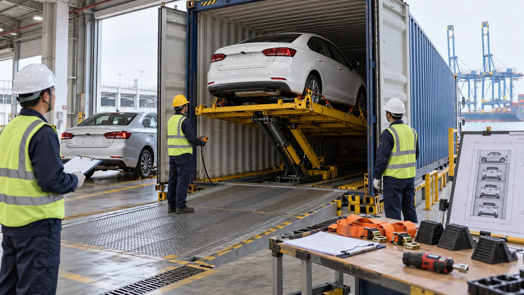 Professional automotive rack loading at Nansha