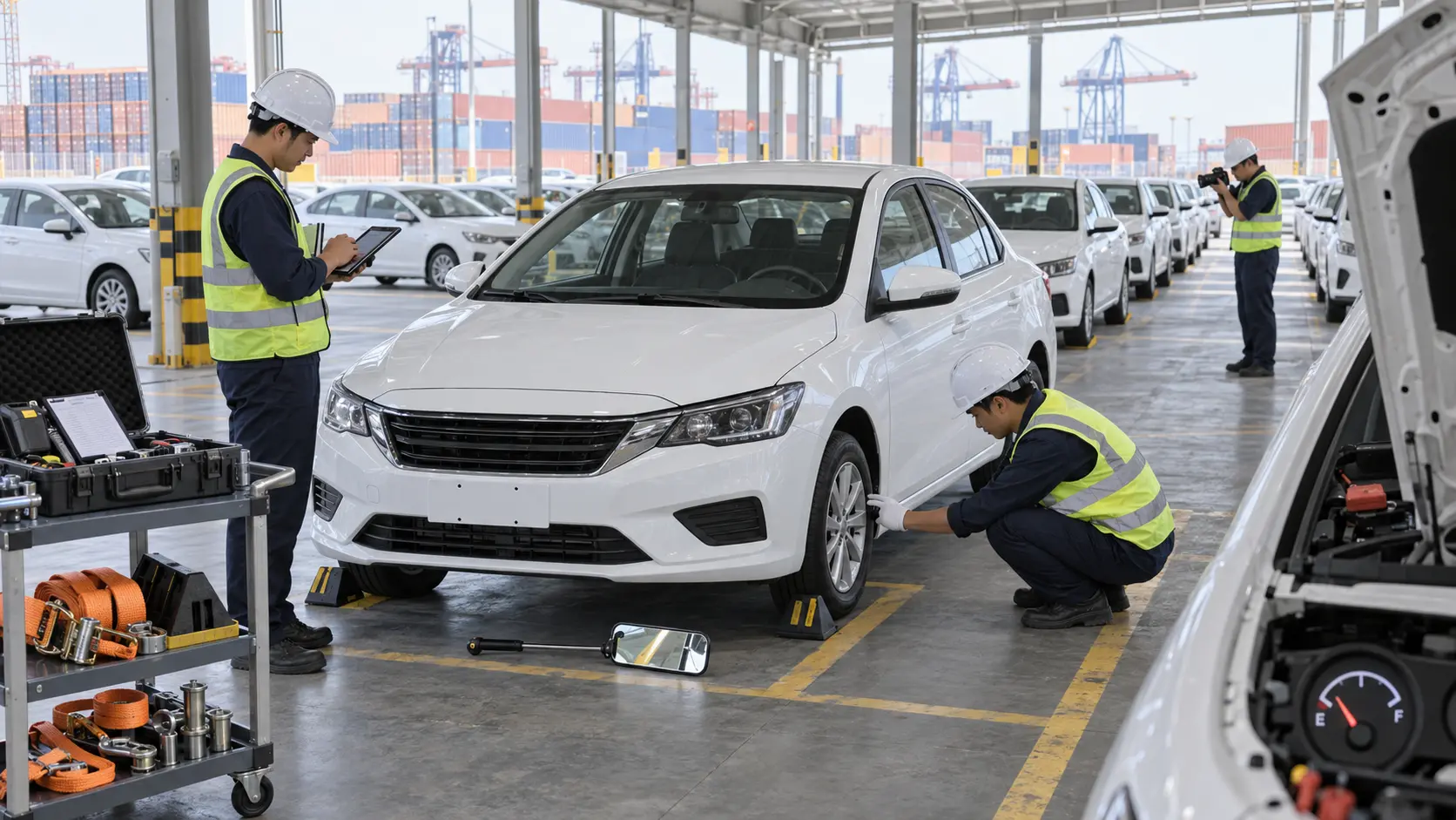 Pre-shipment inspection of export sedans
