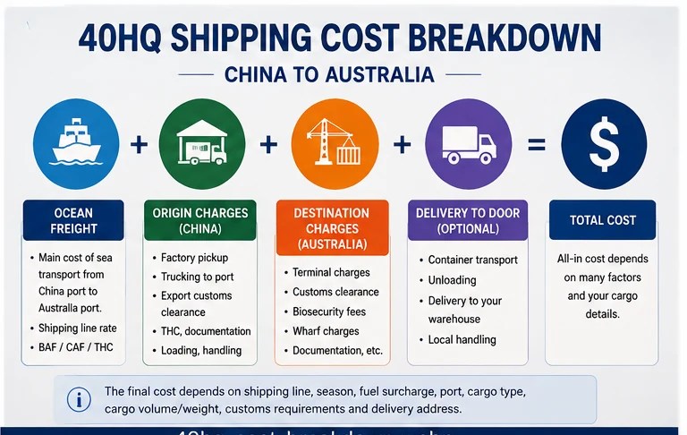 40HQ shipping cost breakdown from China to Australia