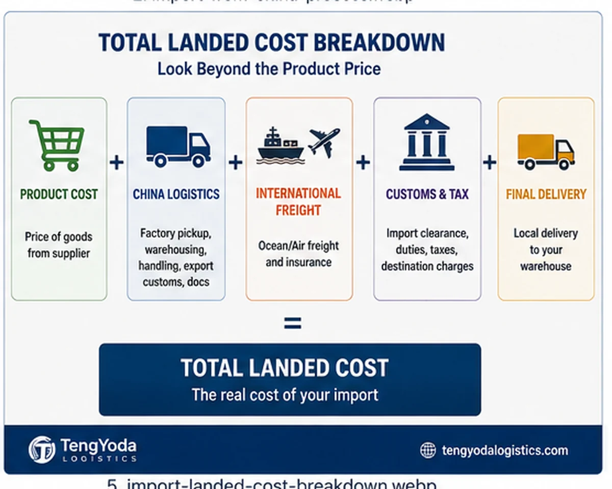 Total landed cost breakdown when importing products from China