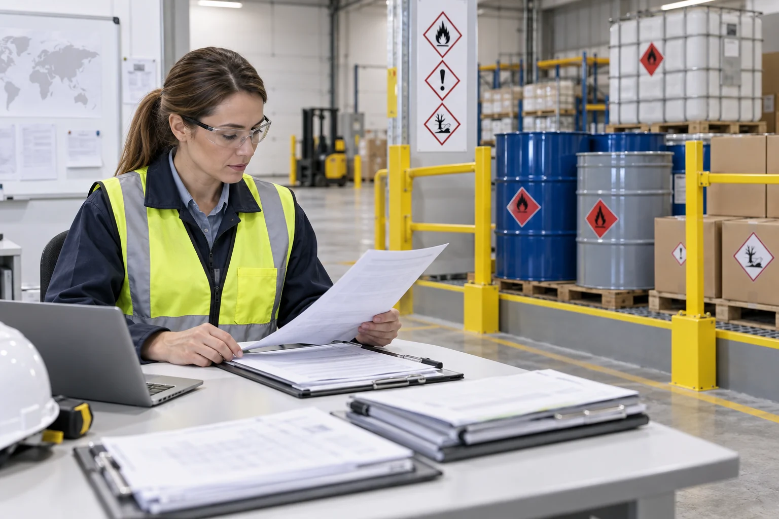 Chemical cargo documents being reviewed before carrier booking and export