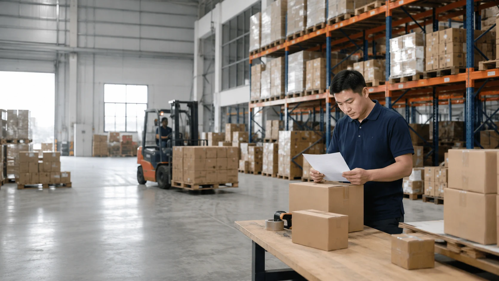 Export cartons and order checking in a consolidation warehouse